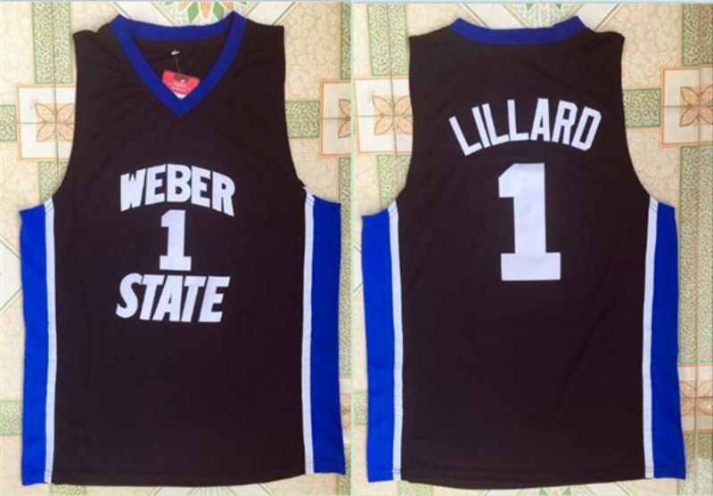 Men Weber State University 1 Lillard Black NBA NCAA Jerseys